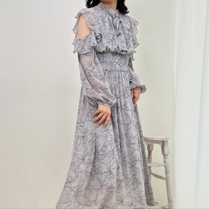 INGNI - Off Shoulder Ruffled Floral Chiffon Dress